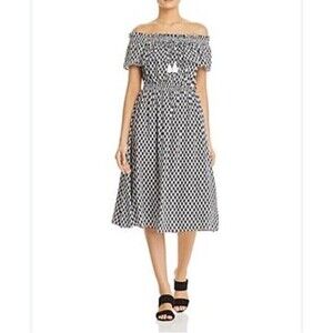 Kate Spade Arrow Stripe Dress M Off the Shoulder Costal Nautical Old Money